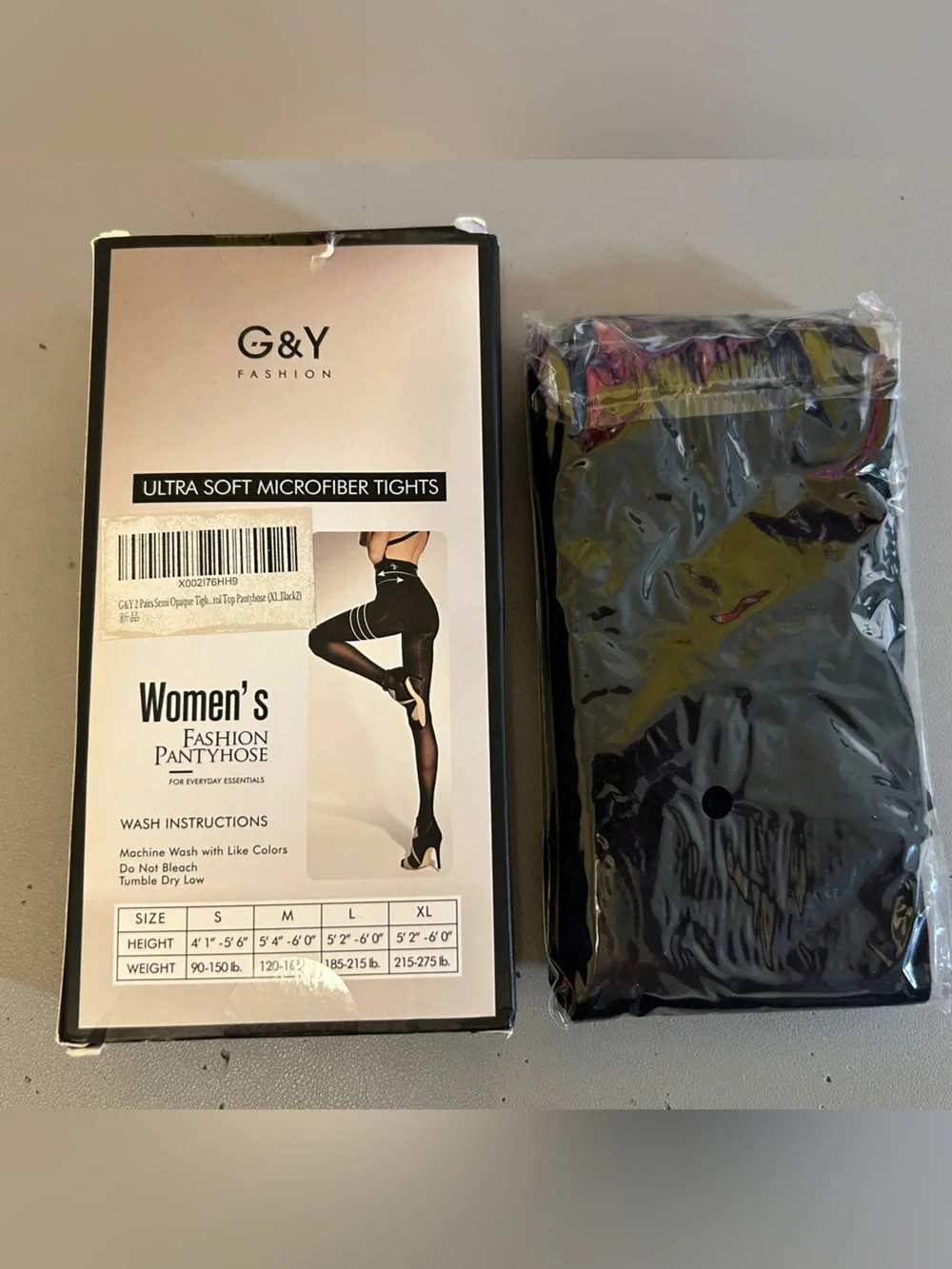 G&Y Fashion Ultra Soft Black Microfiber Tights Pantyhose 2-Pack Size XL - Picture 2 of 4